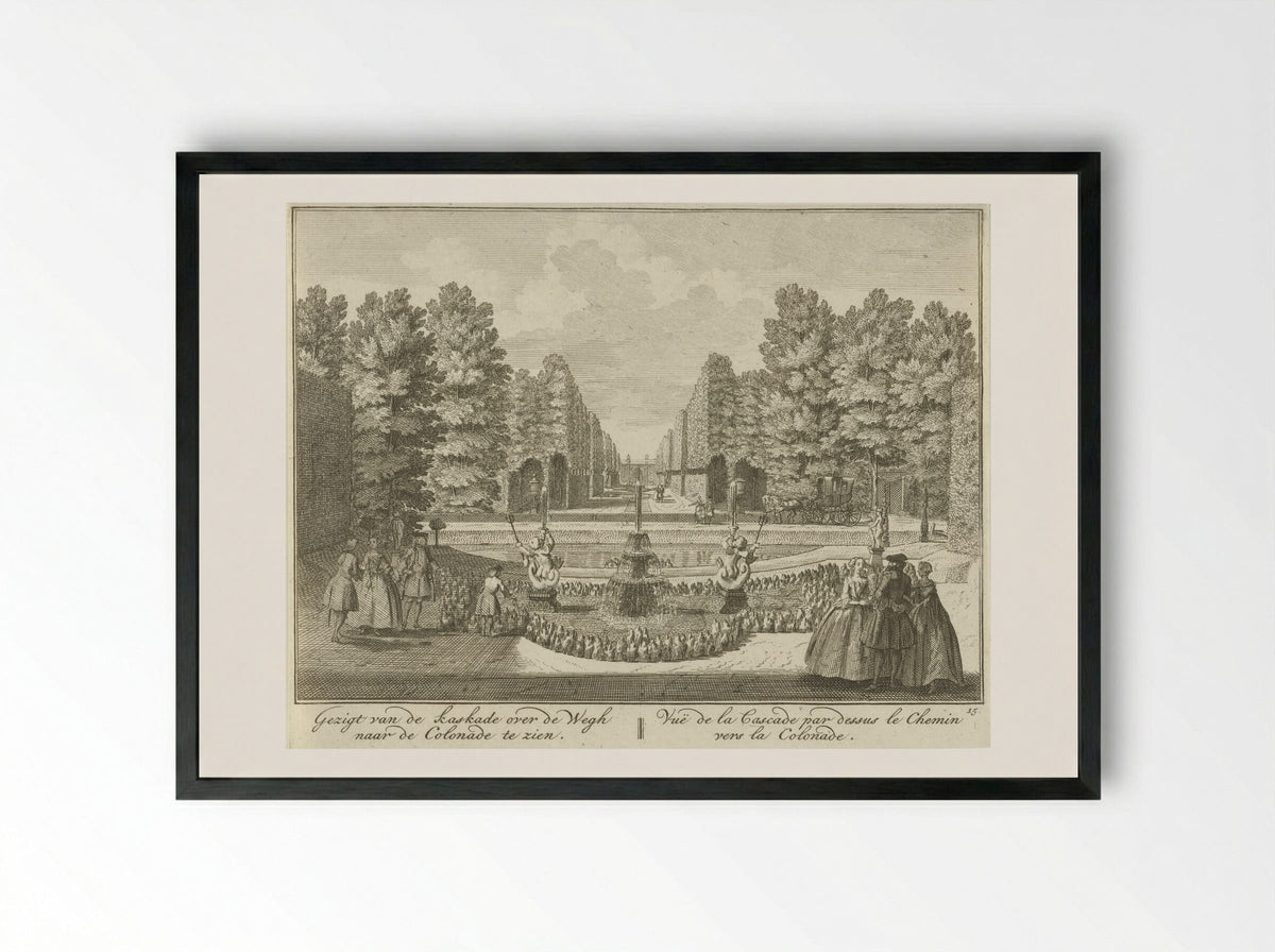 Gezicht op de vijver richting de colonnade in de tuin van Huis ter Meer te Maarssen - Hendrik de Leth - Framed Print Black