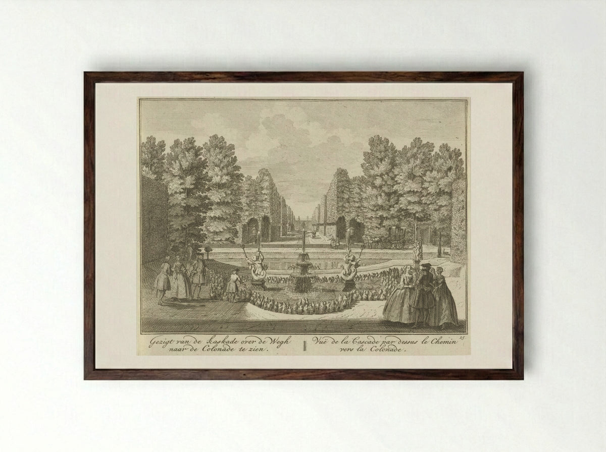 Gezicht op de vijver richting de colonnade in de tuin van Huis ter Meer te Maarssen - Hendrik de Leth - Framed Print Dark Wood