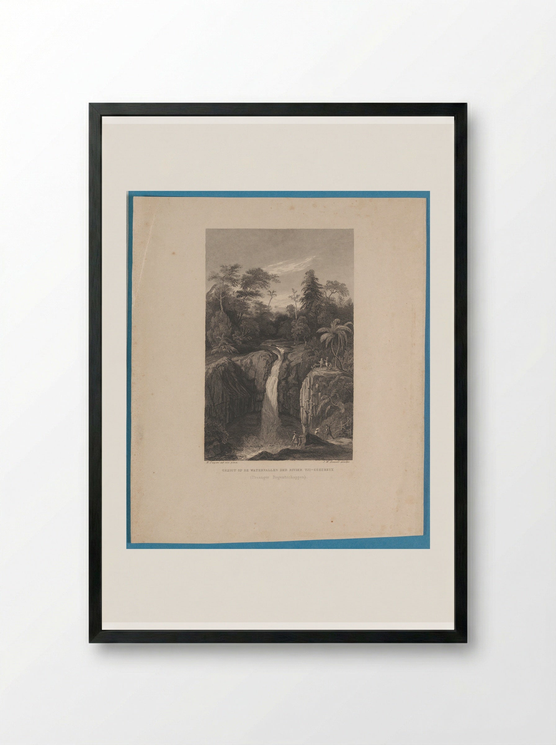 Gezicht op de watervallen der rivier Tji-Cueurieux - Johann Wilhelm Kaiser - Framed Print Black