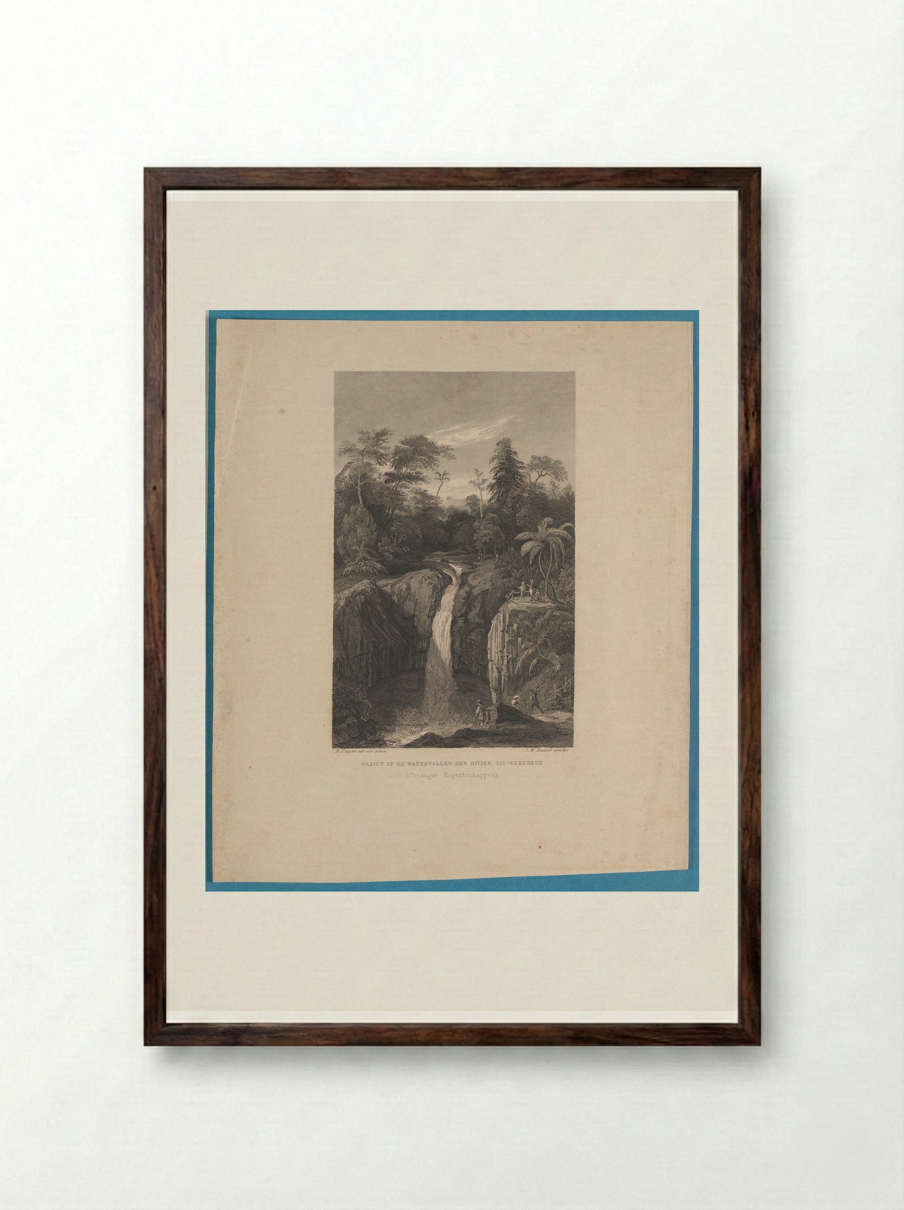 Gezicht op de watervallen der rivier Tji-Cueurieux - Johann Wilhelm Kaiser - Framed Print Dark Wood