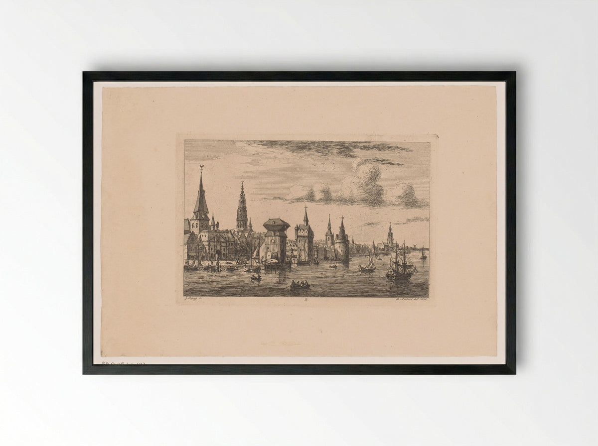 Gezicht op de werf in Antwerpen vanaf de Schelde - Jozef Ernest Buschmann - Framed Print Black