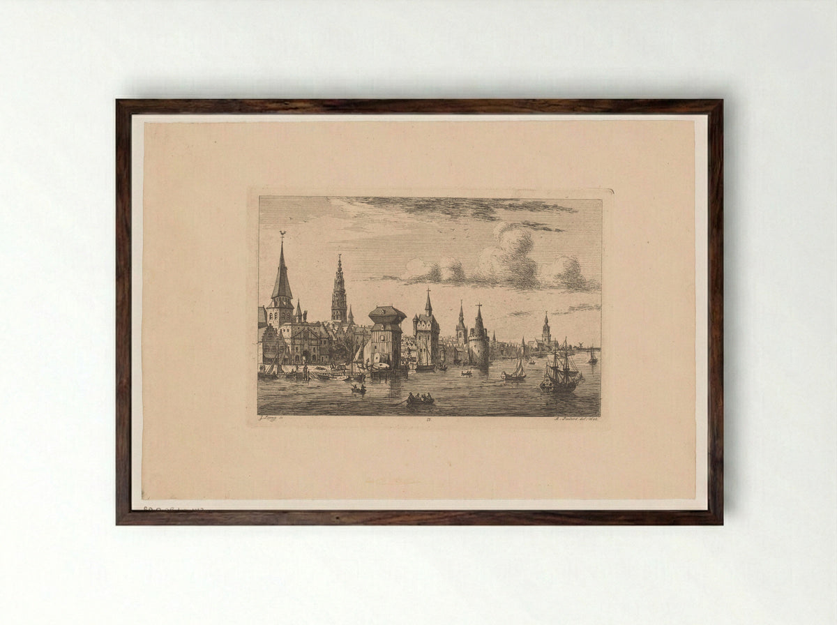Gezicht op de werf in Antwerpen vanaf de Schelde - Jozef Ernest Buschmann - Framed Print Dark Wood