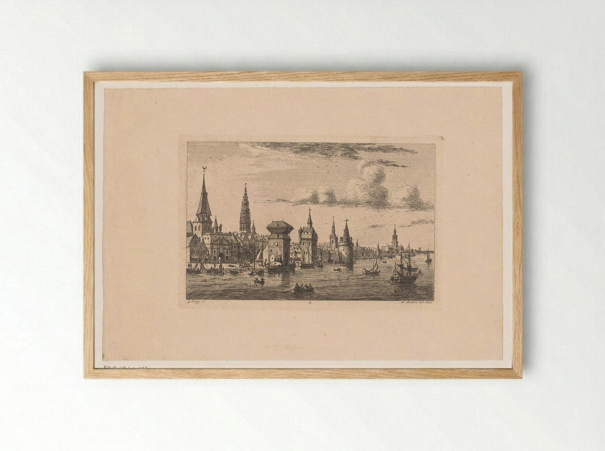 Gezicht op de werf in Antwerpen vanaf de Schelde - Jozef Ernest Buschmann - Framed Print Wood