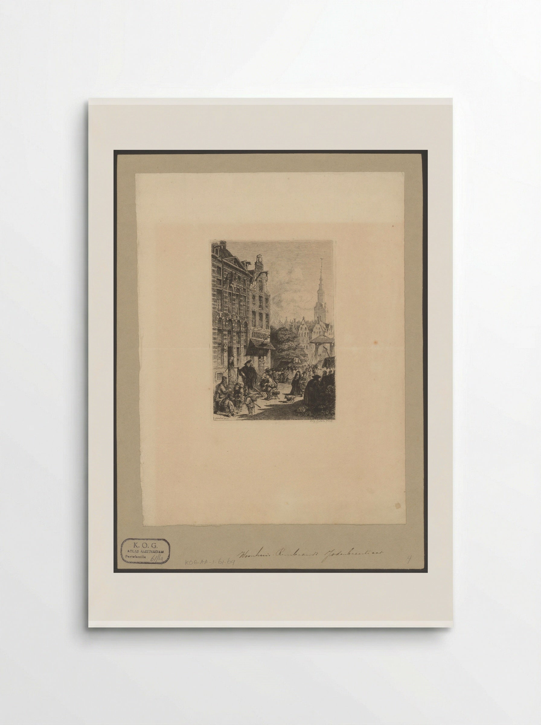 Gezicht op de woning van Rembrandt in de Jodenbreestraat in Amsterdam - Léopold Flameng - Poster
