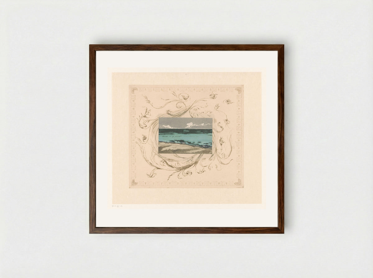 Gezicht op de zee bij Bognor Regis - Théodore Roussel - Framed Print Dark Wood