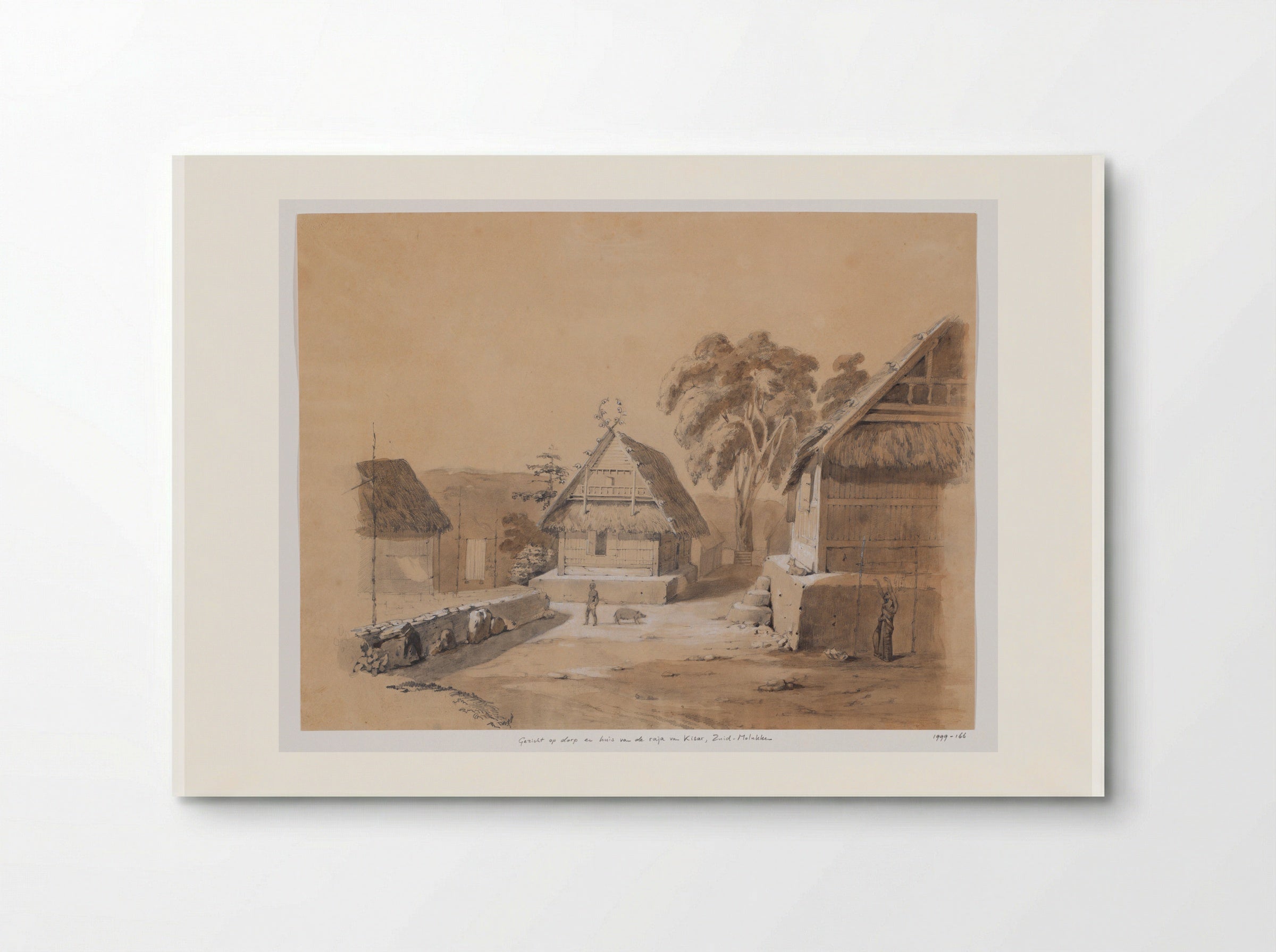 Gezicht op dorp en huis van de raja van Kisar, Zuid-Molukken - Adrianus Johannes Bik - Poster