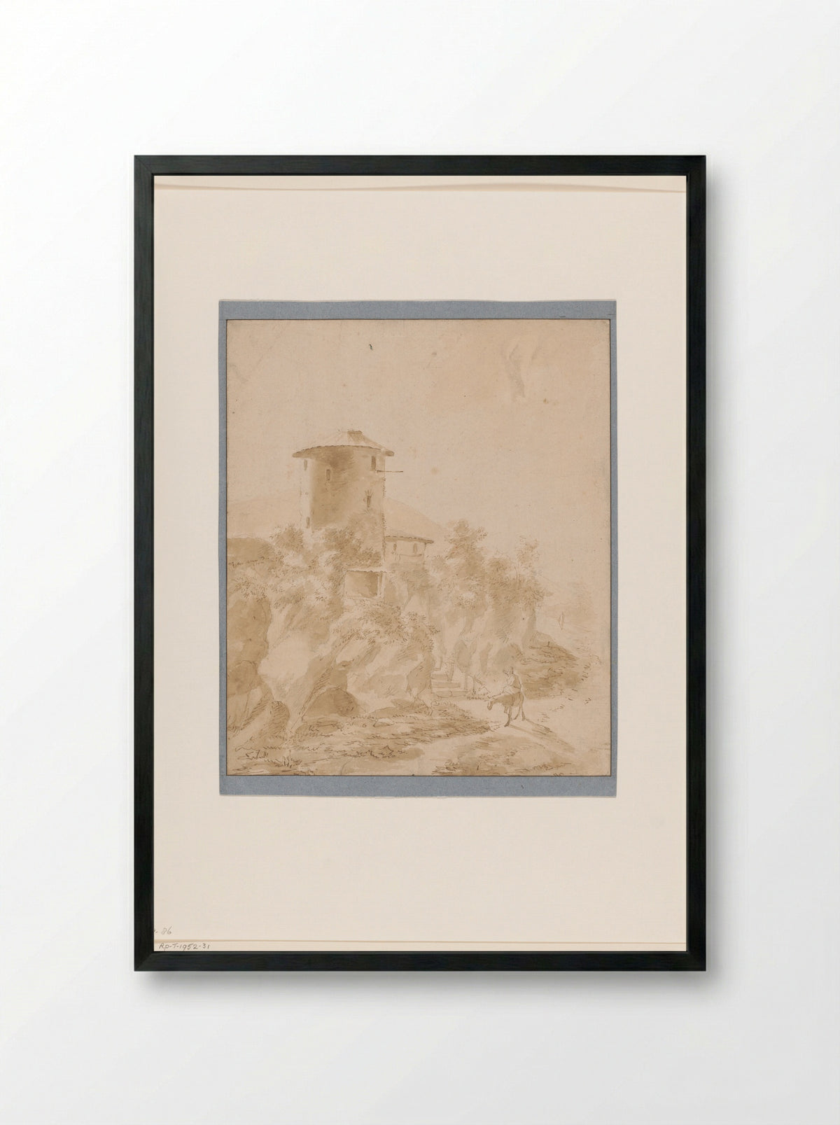 Gezicht op een Italiaanse ronde toren op een rots - Jan Lapp - Framed Print Black