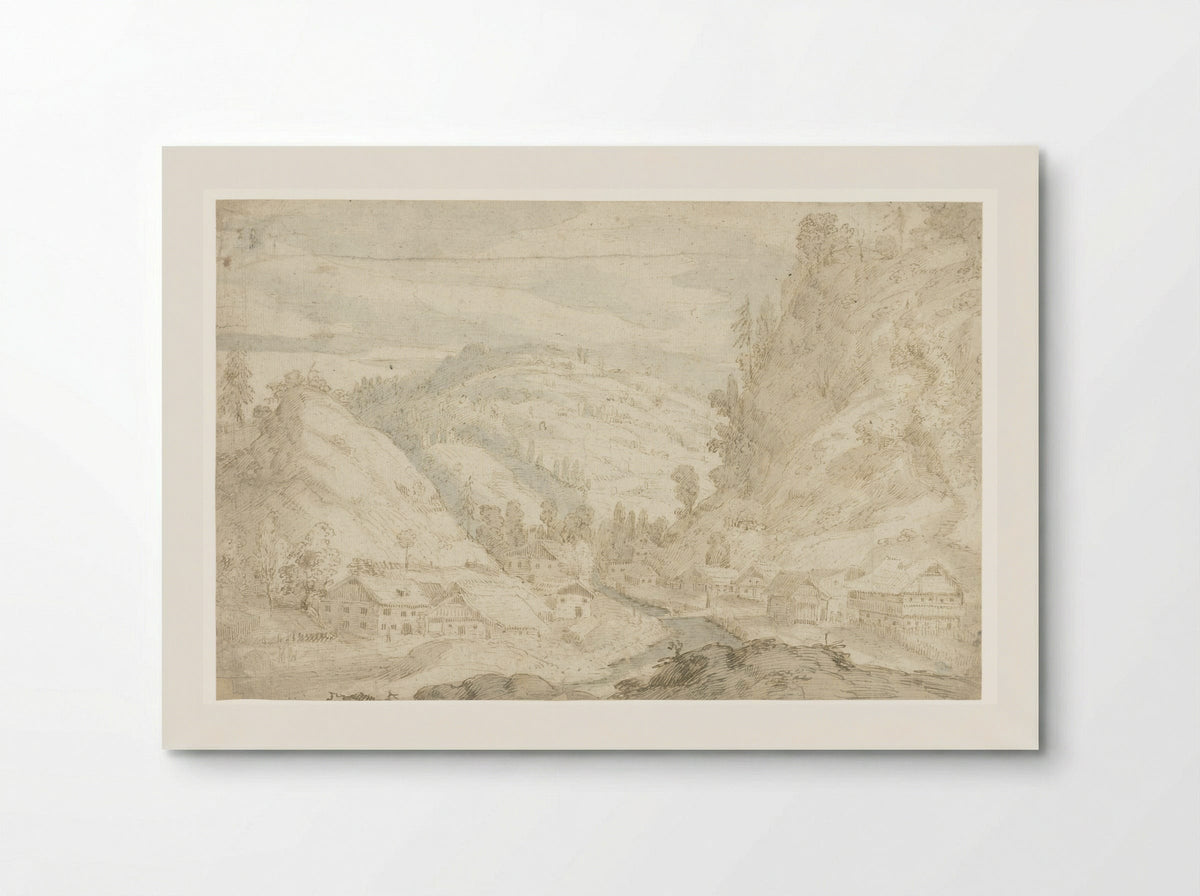 Gezicht op een dal met een dorp en een bergbeekje - Frederik van Valckenborch - Poster