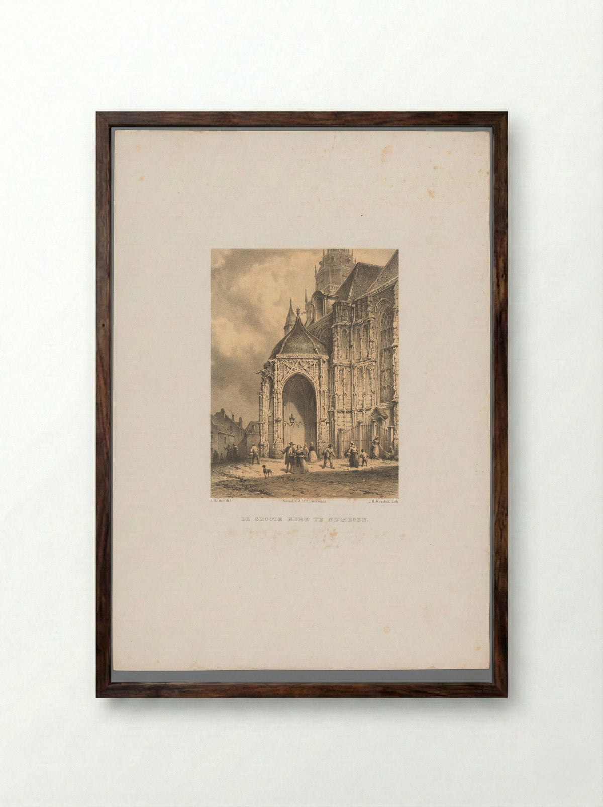 Gezicht op een deel van de Grote of Sint-Stevenskerk te Nijmegen - Frans Buffa en Zonen - Framed Print Dark Wood