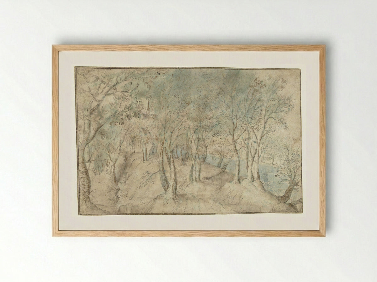 Gezicht op een dorp bij een rivier - Hendrick Gijsmans - Framed Print Wood