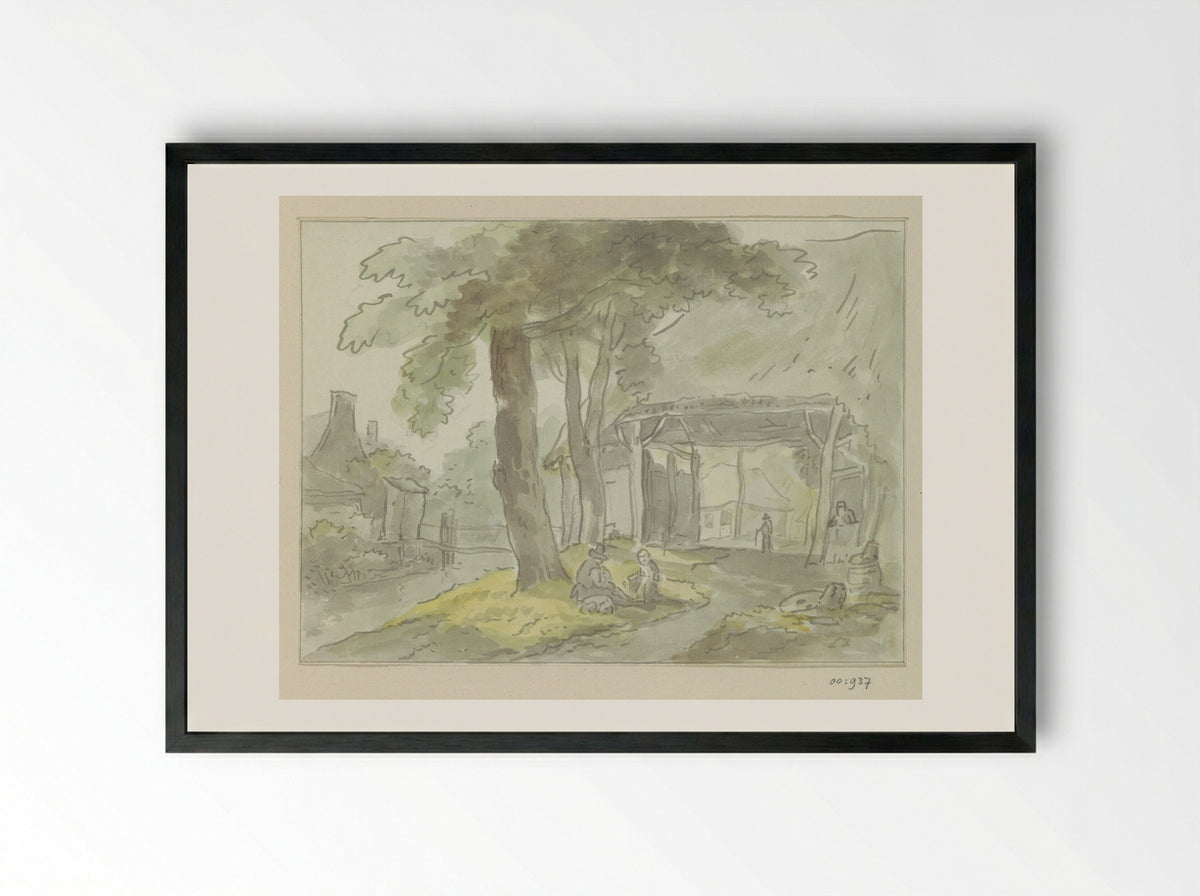 Gezicht op een dorp of boerderij - Jurriaan Andriessen - Framed Print Black