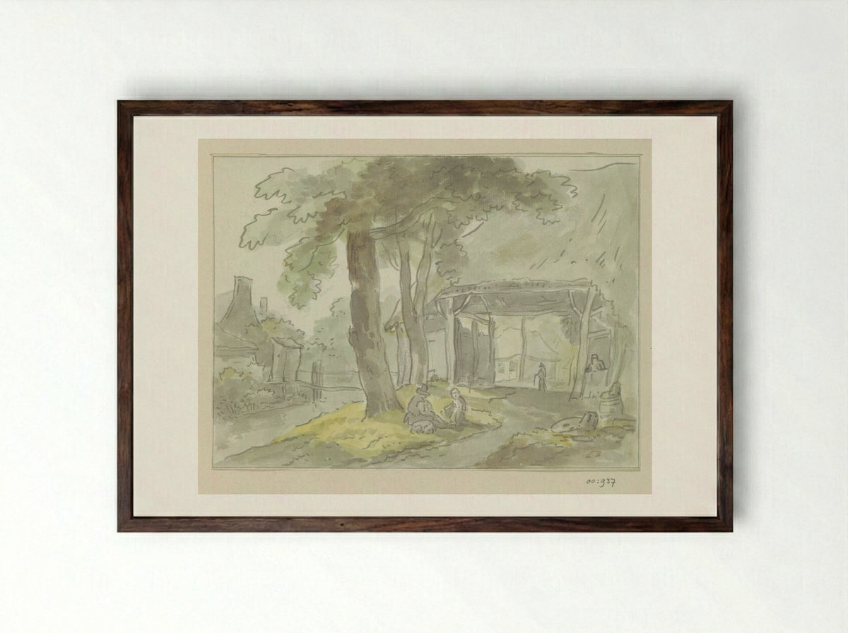 Gezicht op een dorp of boerderij - Jurriaan Andriessen - Framed Print Dark Wood