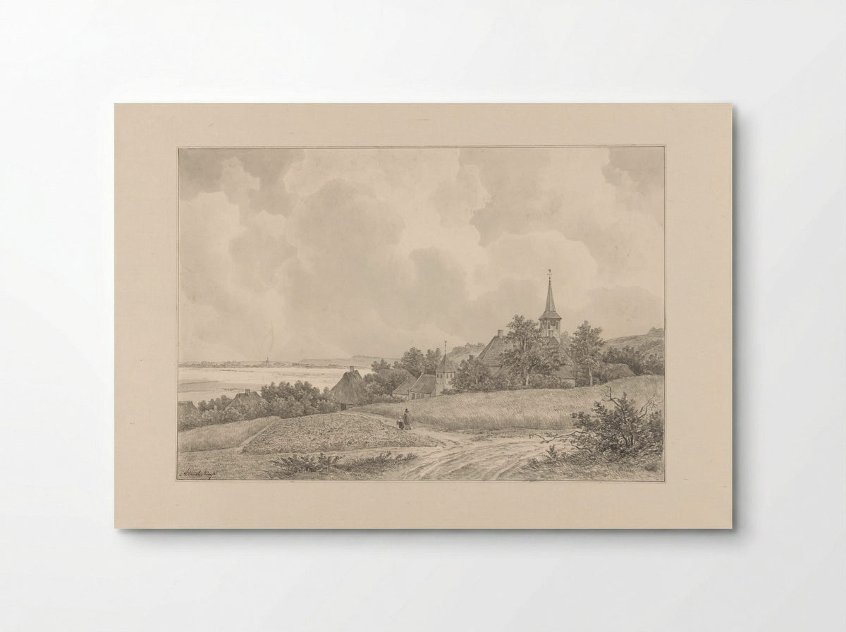 Gezicht op een dorp tegen een heuvel - Adrianus van der Koogh - Poster