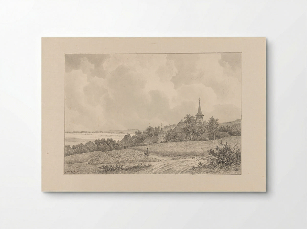 Gezicht op een dorp tegen een heuvel - Adrianus van der Koogh - Poster