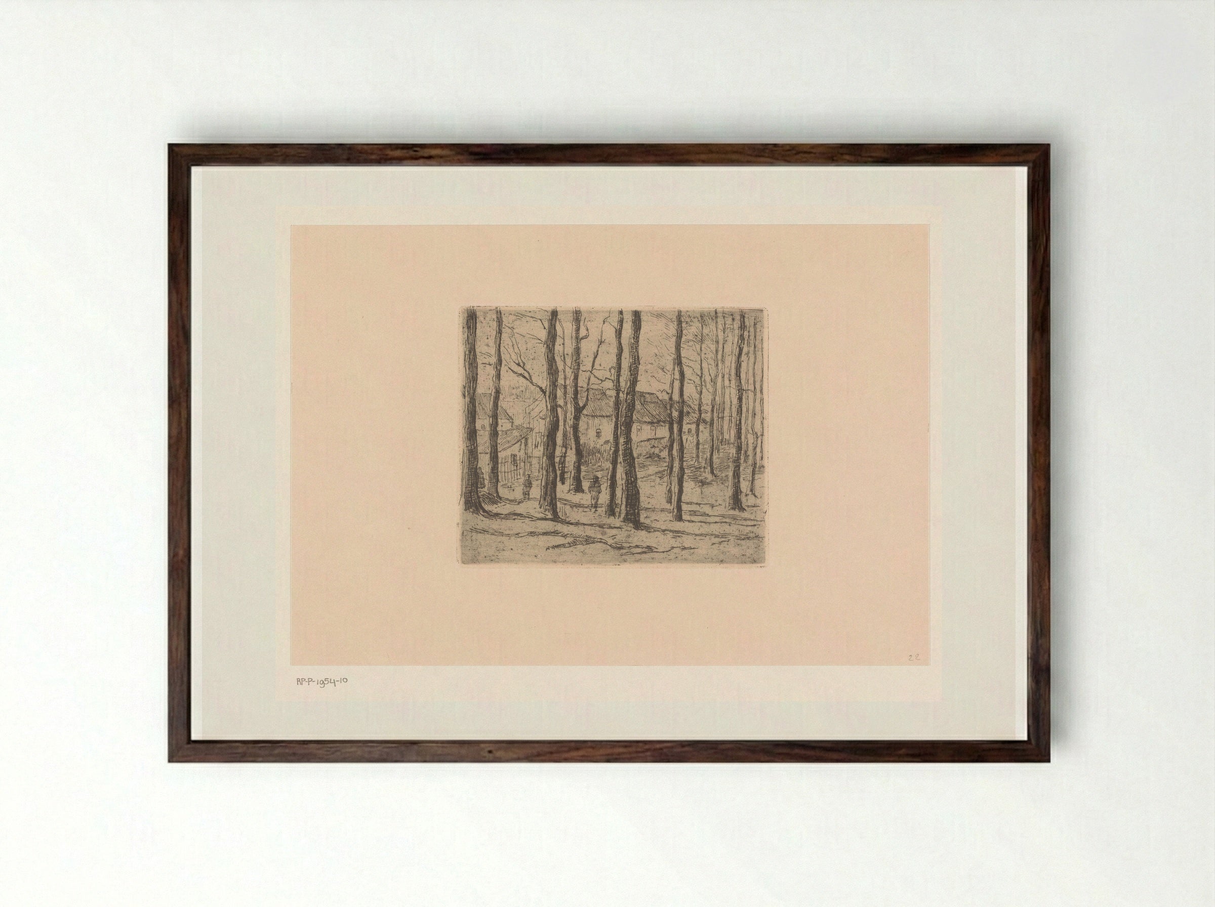 Gezicht op een dorp tussen bomen door - Rik Wouters - Framed Print Dark Wood