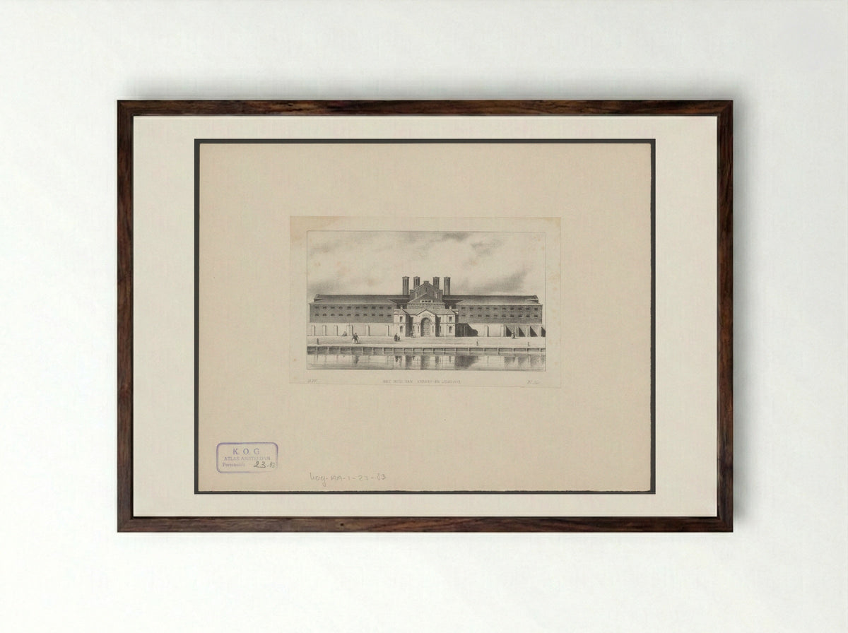 Gezicht op een gevangenis te Amsterdam - Gebroeders Diederichs - Framed Print Dark Wood