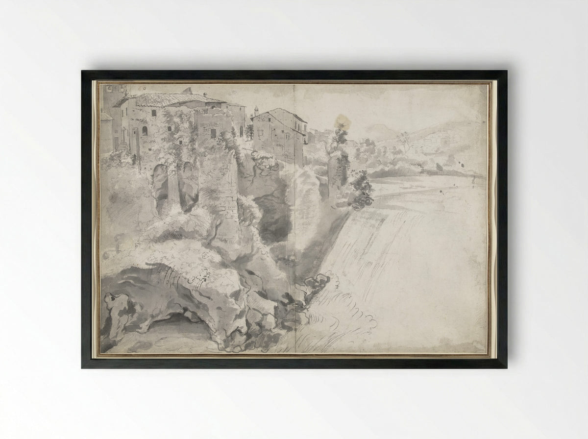 Gezicht op een grote waterval bij Tivoli - Jan Worst - Framed Print Black