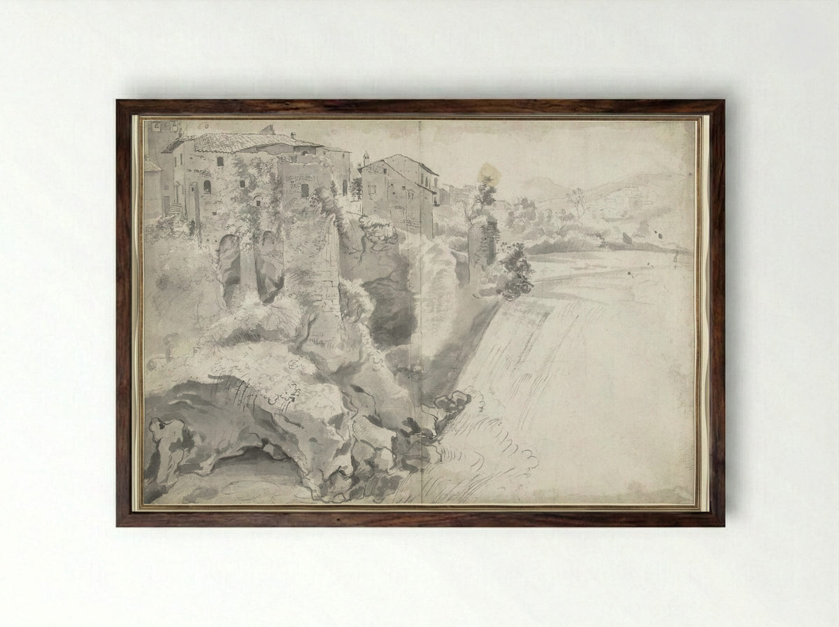Gezicht op een grote waterval bij Tivoli - Jan Worst - Framed Print Dark Wood