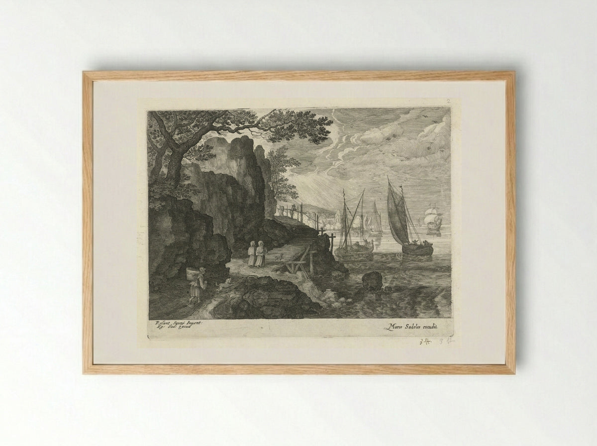 Gezicht op een haven (View of a Harbour) - Aegidius Sadeler (II) - Framed Print Wood