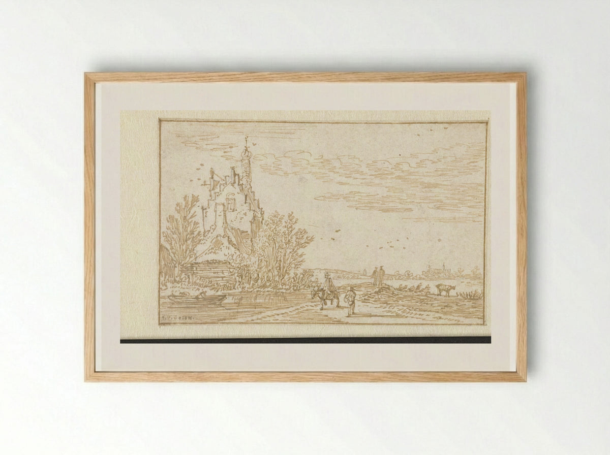 Gezicht op een kasteeltje - Jan van Goyen - Framed Print Wood