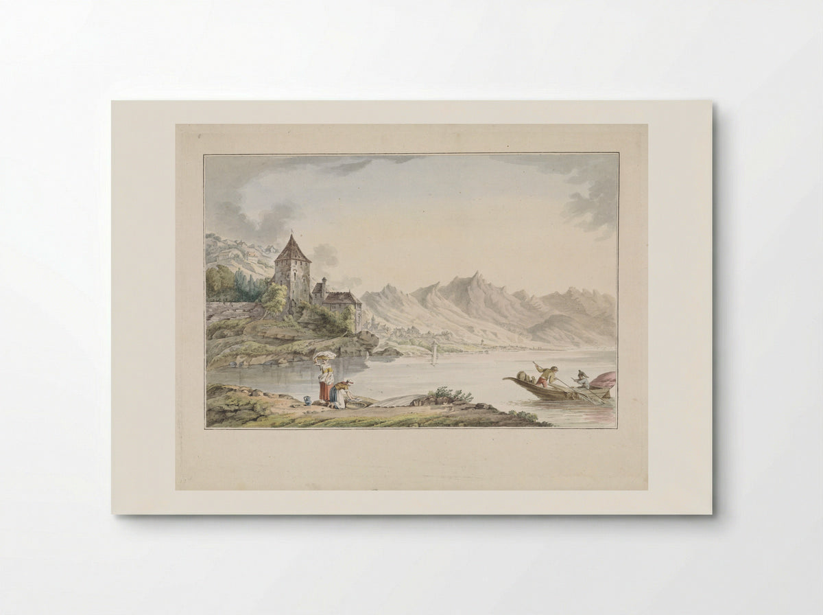 Gezicht op een kerk aan een meer te Zwitserland - Jan Gerard Waldorp - Poster