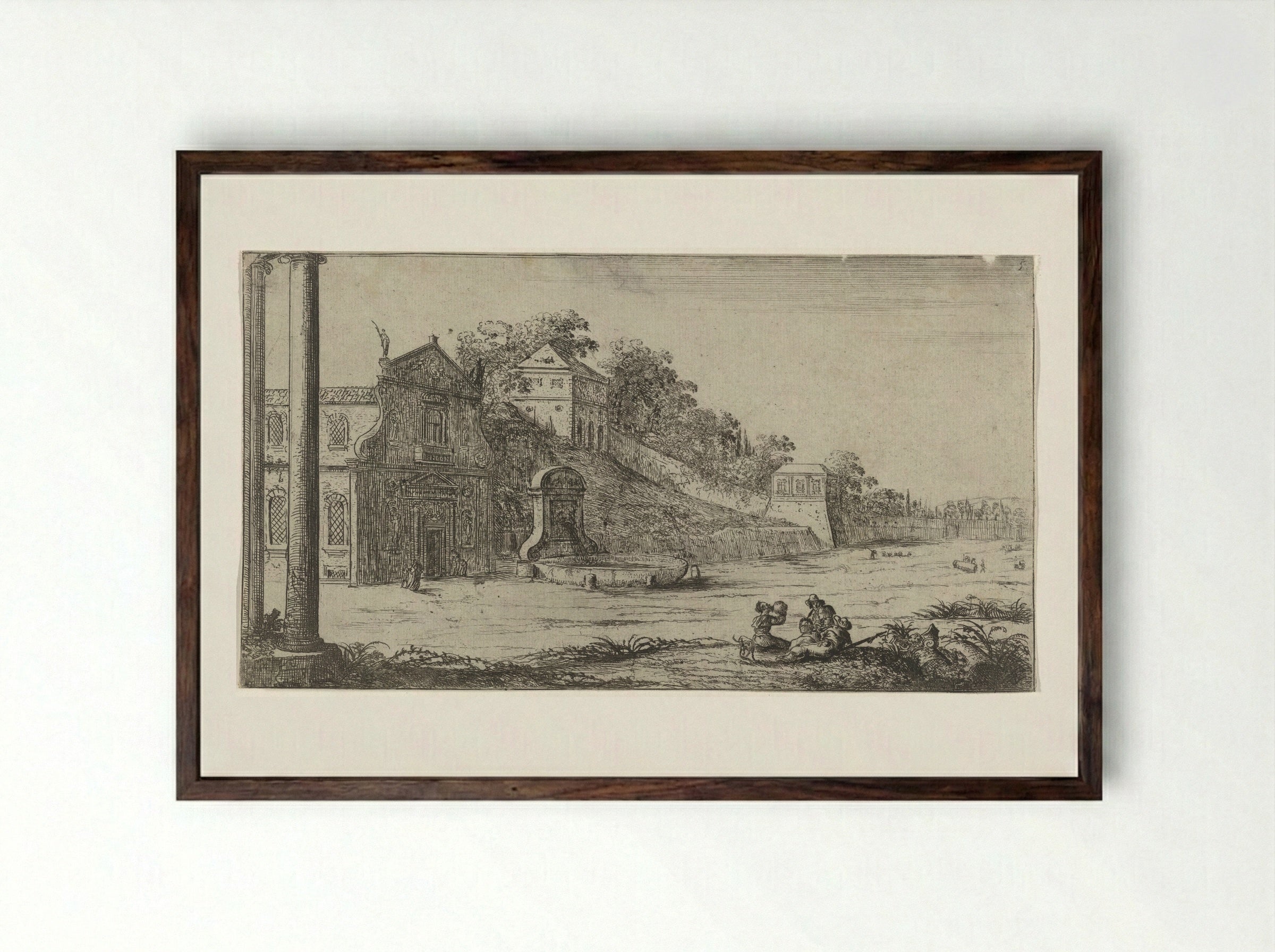 Gezicht op een kerk te Rome - Jan Baptist Weenix - Framed Print Dark Wood