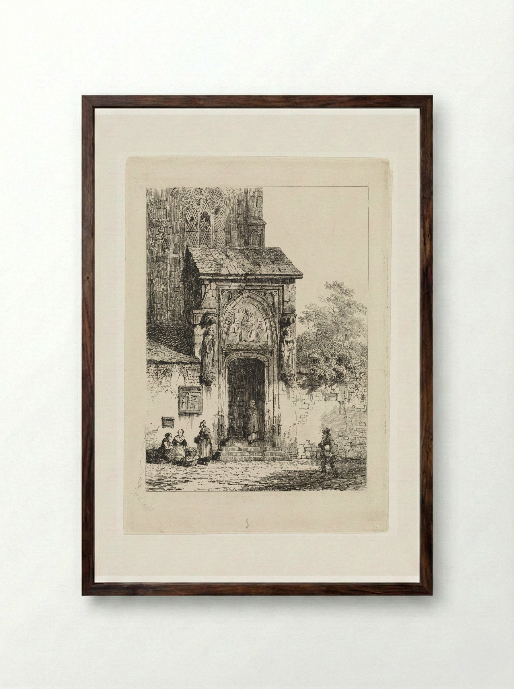 Gezicht op een kerkportaal - Cornelis Springer - Framed Print Dark Wood