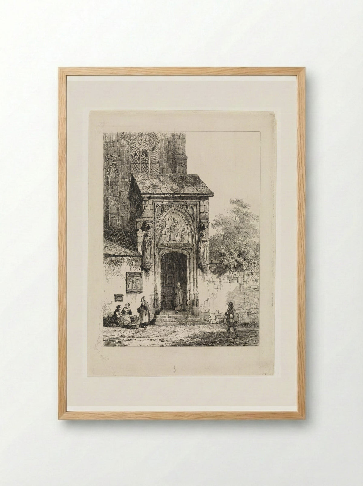 Gezicht op een kerkportaal - Cornelis Springer - Framed Print Wood