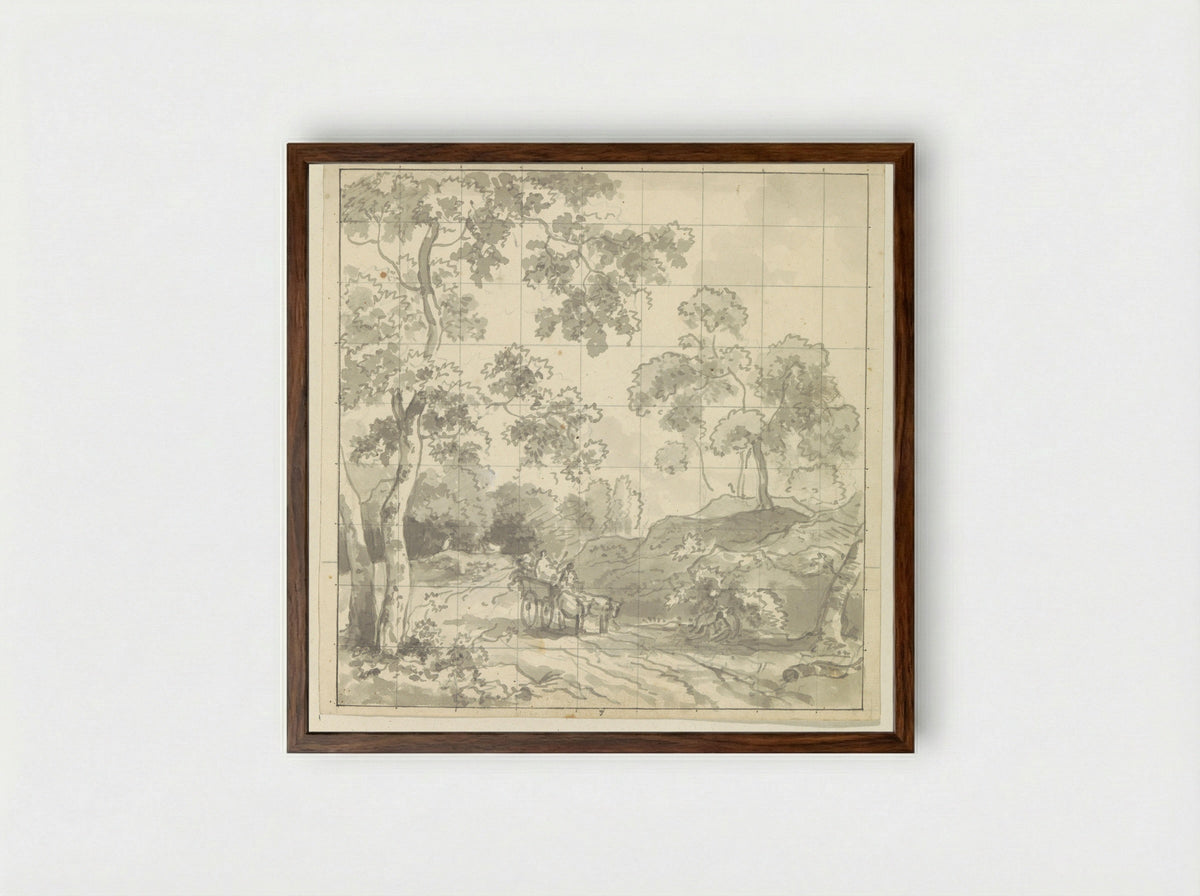 Gezicht op een landweg met paard en wagen - Jurriaan Andriessen - Framed Print Dark Wood