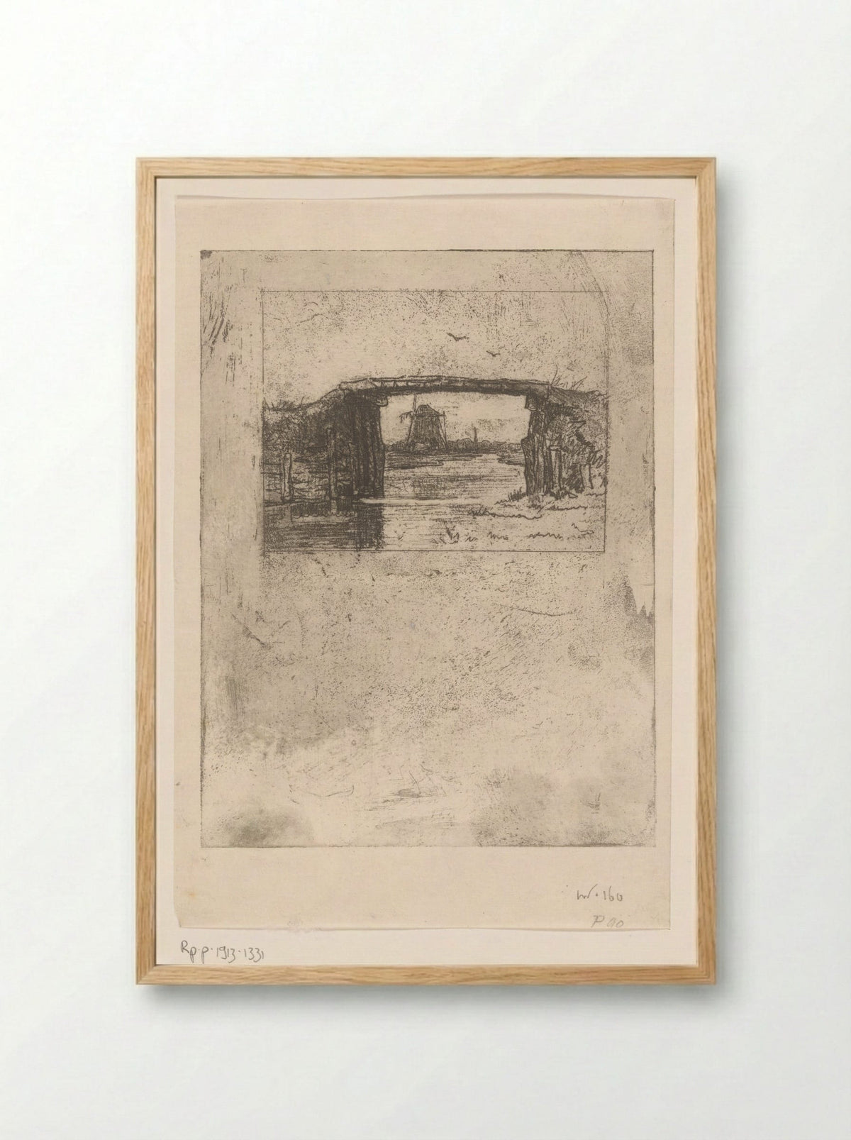 Gezicht op een molen onder een brug door - Philip Zilcken - Framed Print Wood