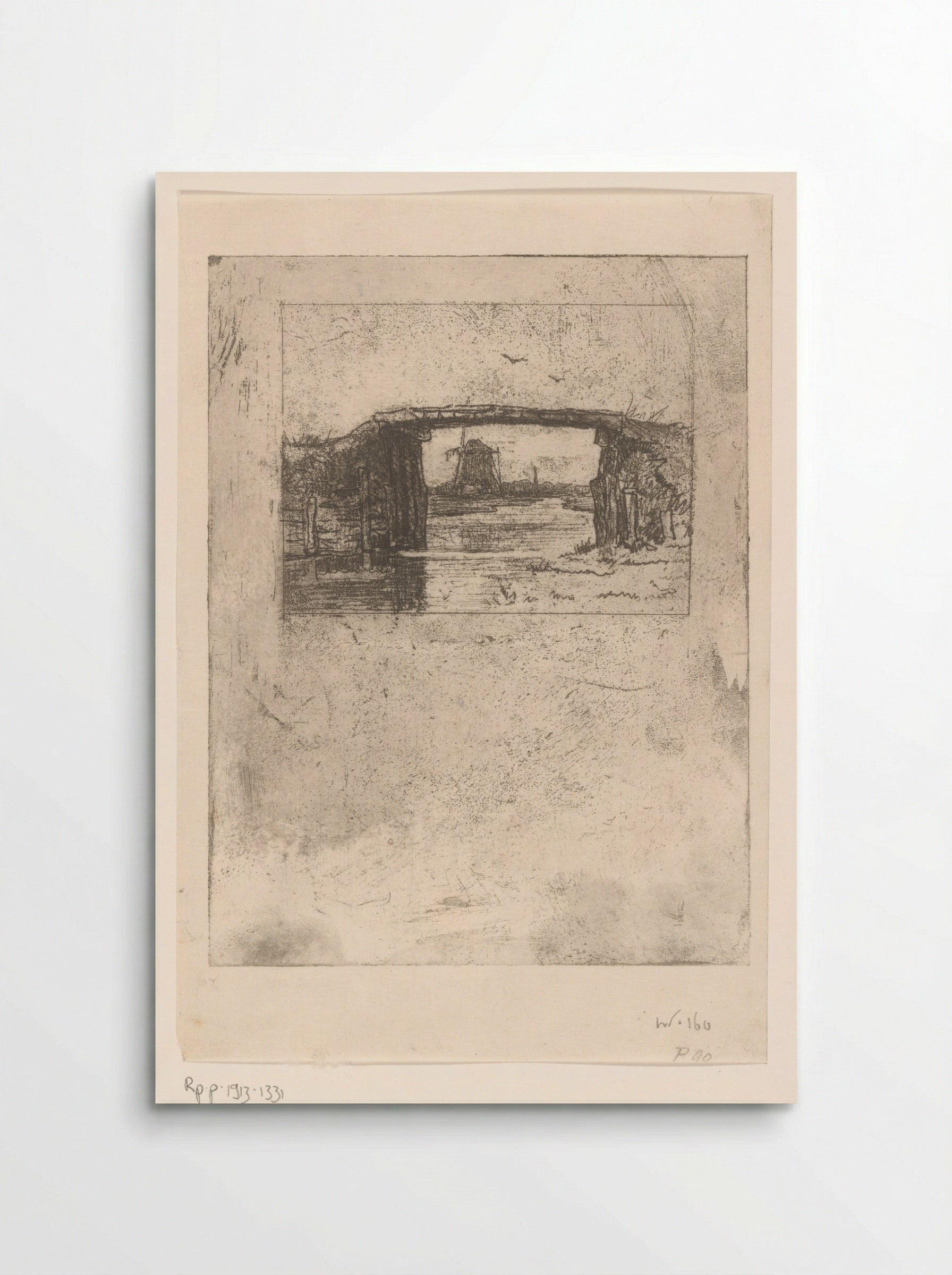 Gezicht op een molen onder een brug door - Philip Zilcken - Poster