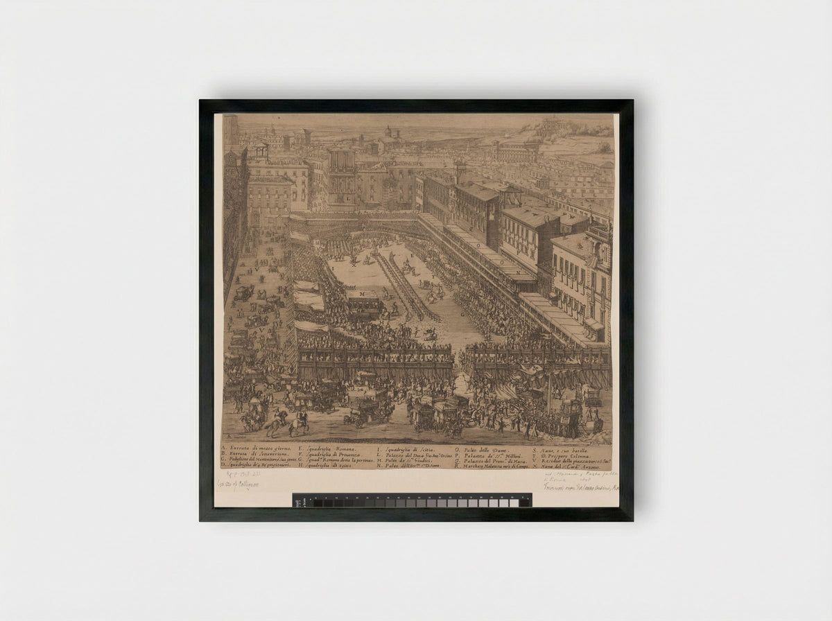 Gezicht op een plein waarop een toernooi wordt gehouden voor het Festa Fatta, te Rome - Vitale Mascardi - Framed Print Black