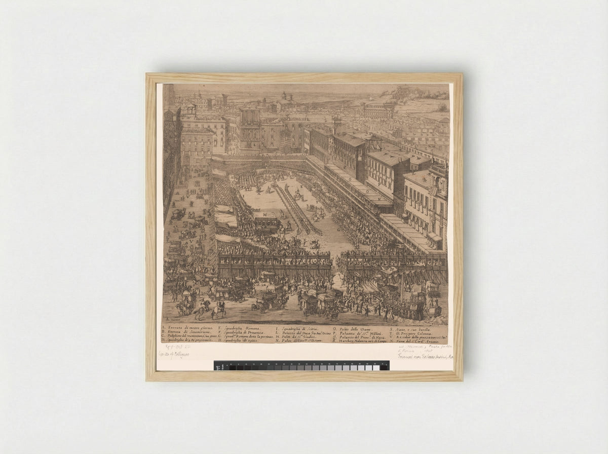 Gezicht op een plein waarop een toernooi wordt gehouden voor het Festa Fatta, te Rome - Vitale Mascardi - Framed Print Wood