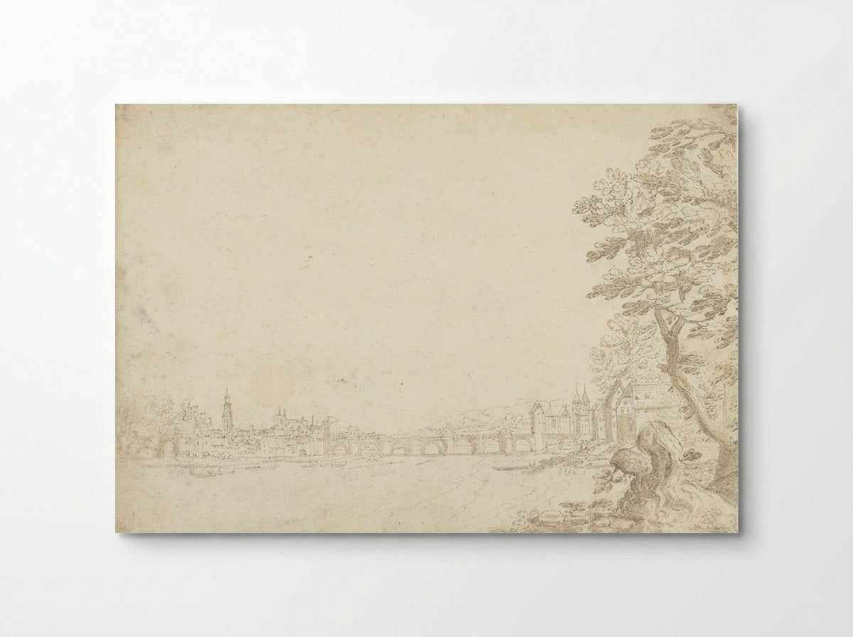 Gezicht op een stad aan een rivier (de Donau?) - Frederik van Valckenborch - Poster
