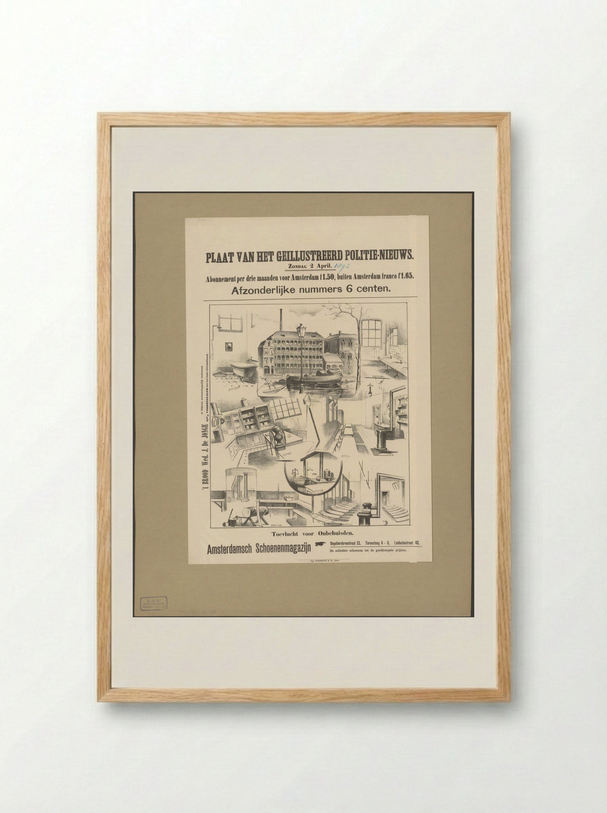 Gezicht op en interieur van het tehuis Toevlucht voor Onbehuisden te Amsterdam - Johan Braakensiek - Framed Print Wood