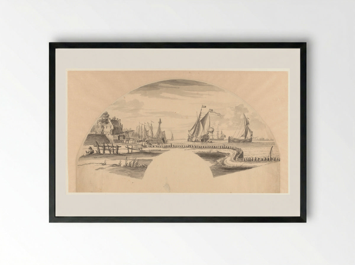 Gezicht op enkele boten op het water en een ophaalbruggetje - Pieter Idserts - Framed Print Black