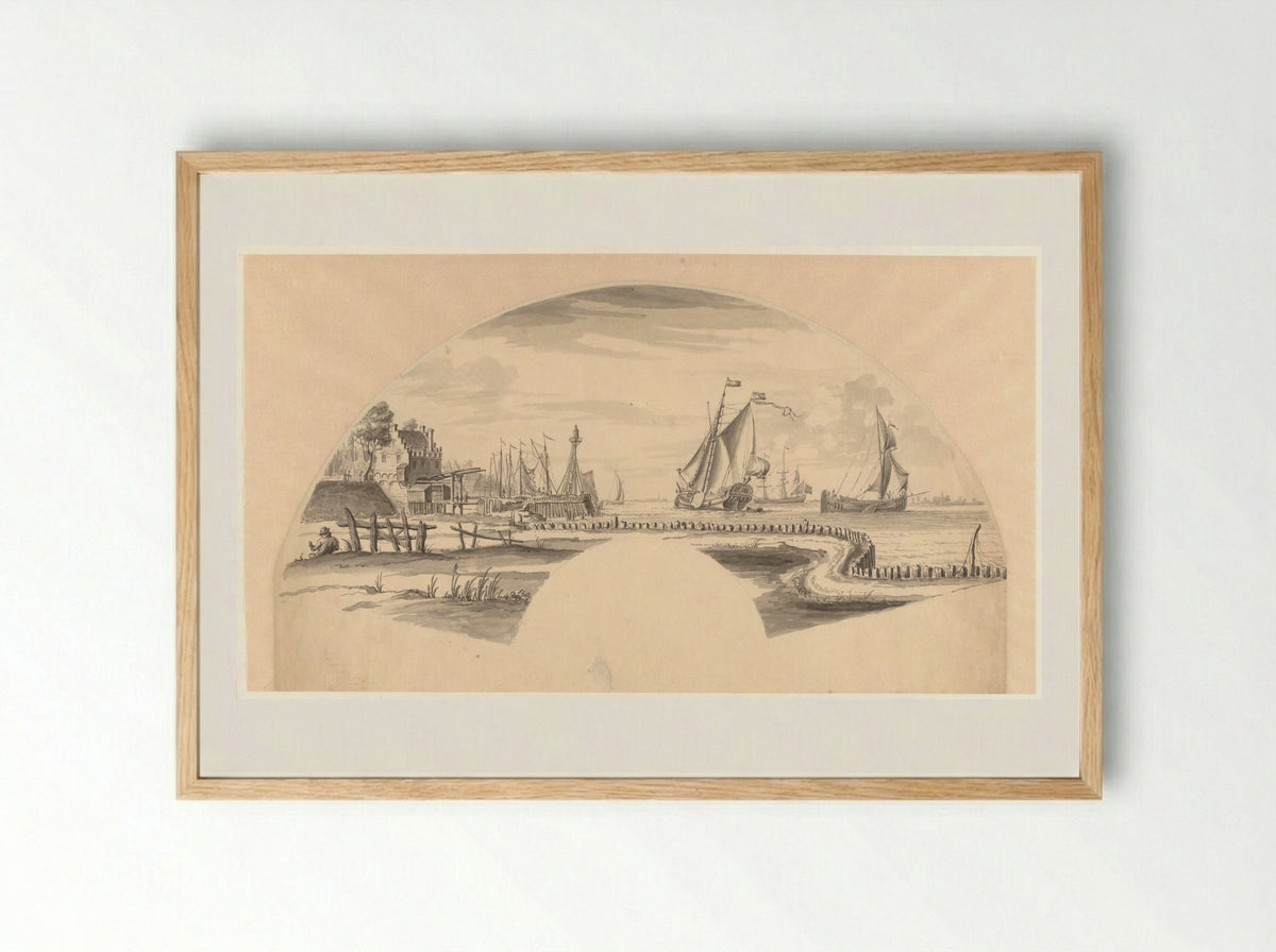 Gezicht op enkele boten op het water en een ophaalbruggetje - Pieter Idserts - Framed Print Wood