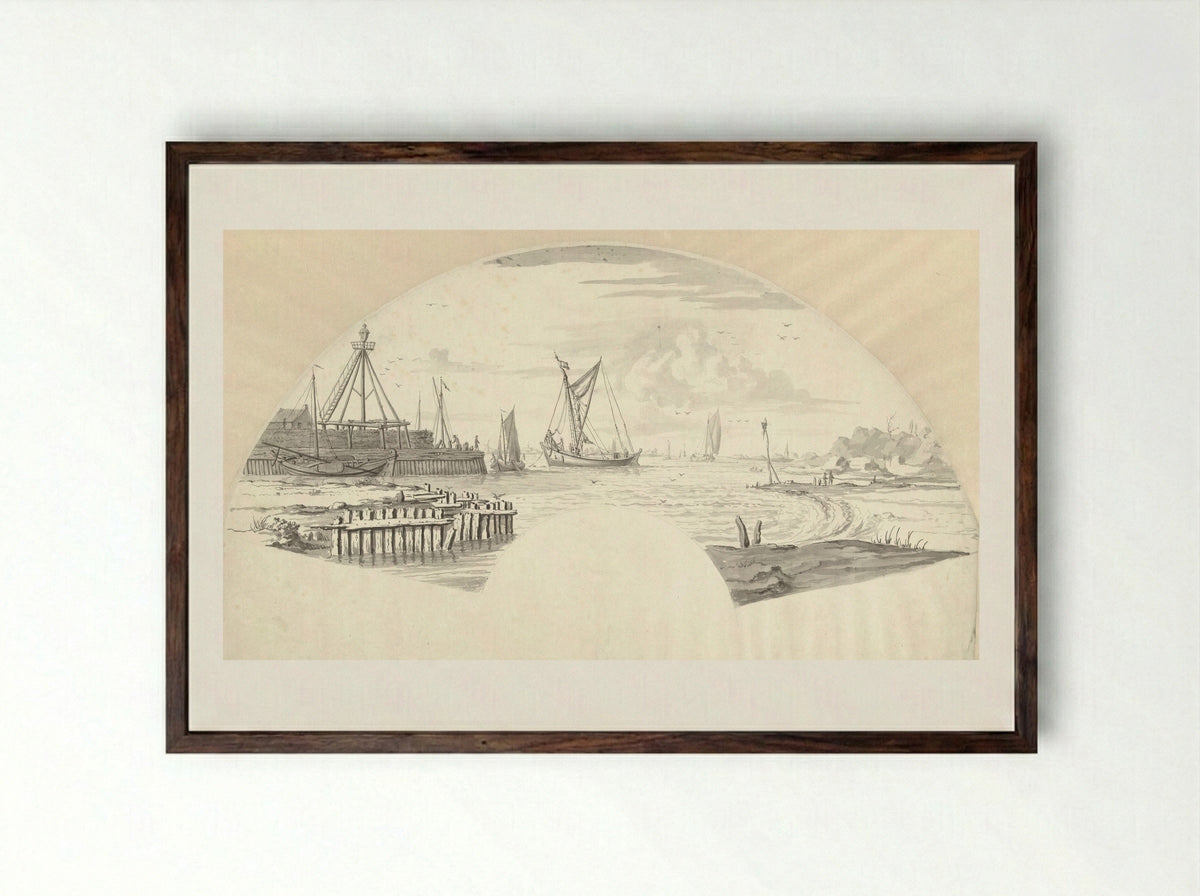 Gezicht op enkele kleine boten op het water - Pieter Idserts - Framed Print Dark Wood