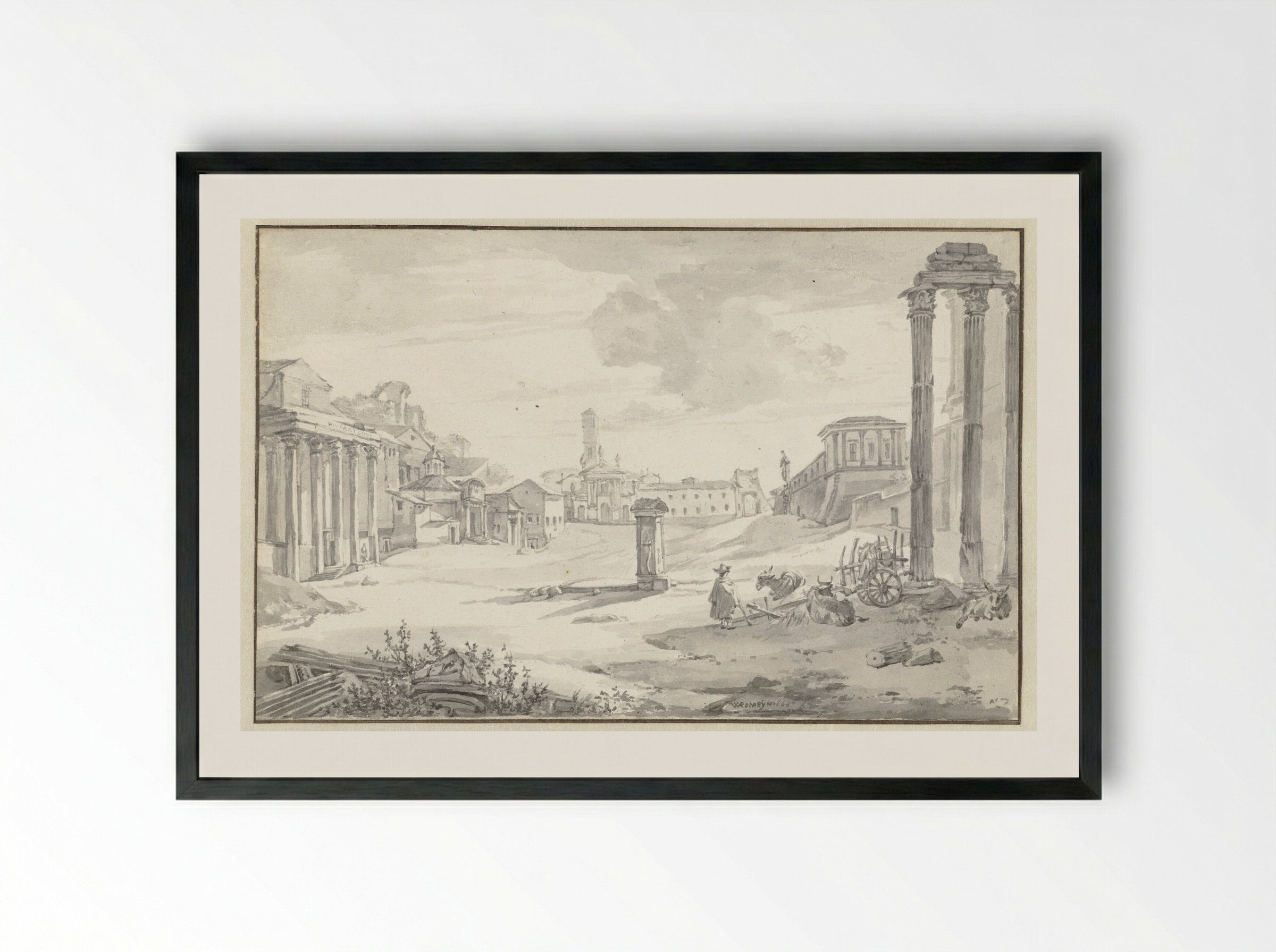 Gezicht op het Campo Vaccino - Willem Romeyn - Framed Print Black