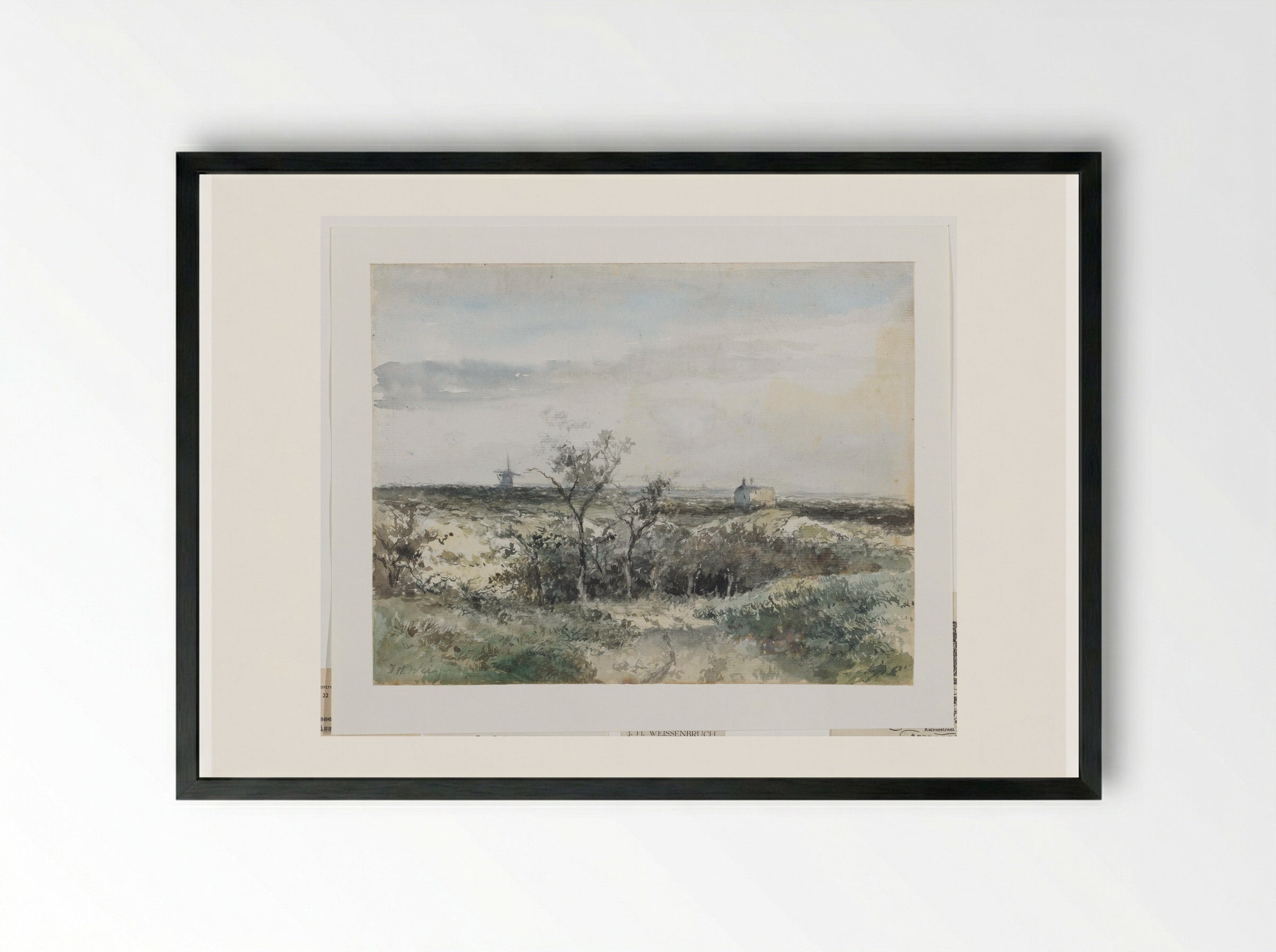 Gezicht op het Dekkersduin, met oude gasfabriek en molen in het verschiet - Johan Hendrik Weissenbruch - Framed Print Black