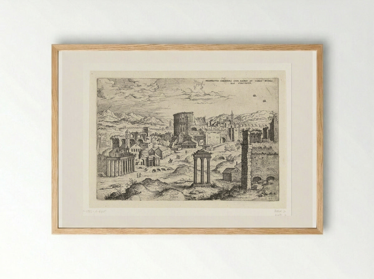 Gezicht op het Forum Romanum - Hieronymus Cock - Framed Print Wood