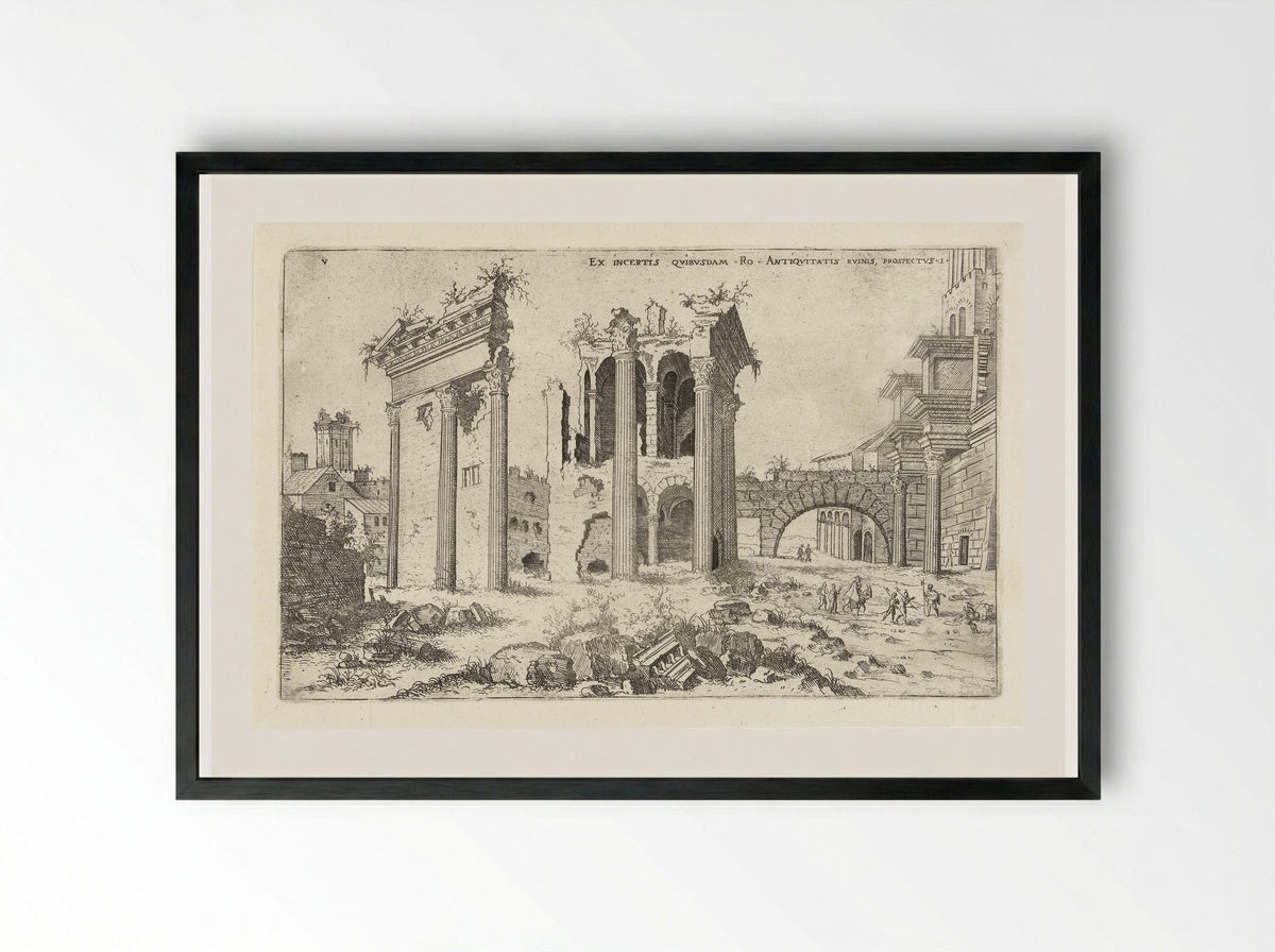Gezicht op het Forum van Nerva - Hieronymus Cock - Framed Print Black