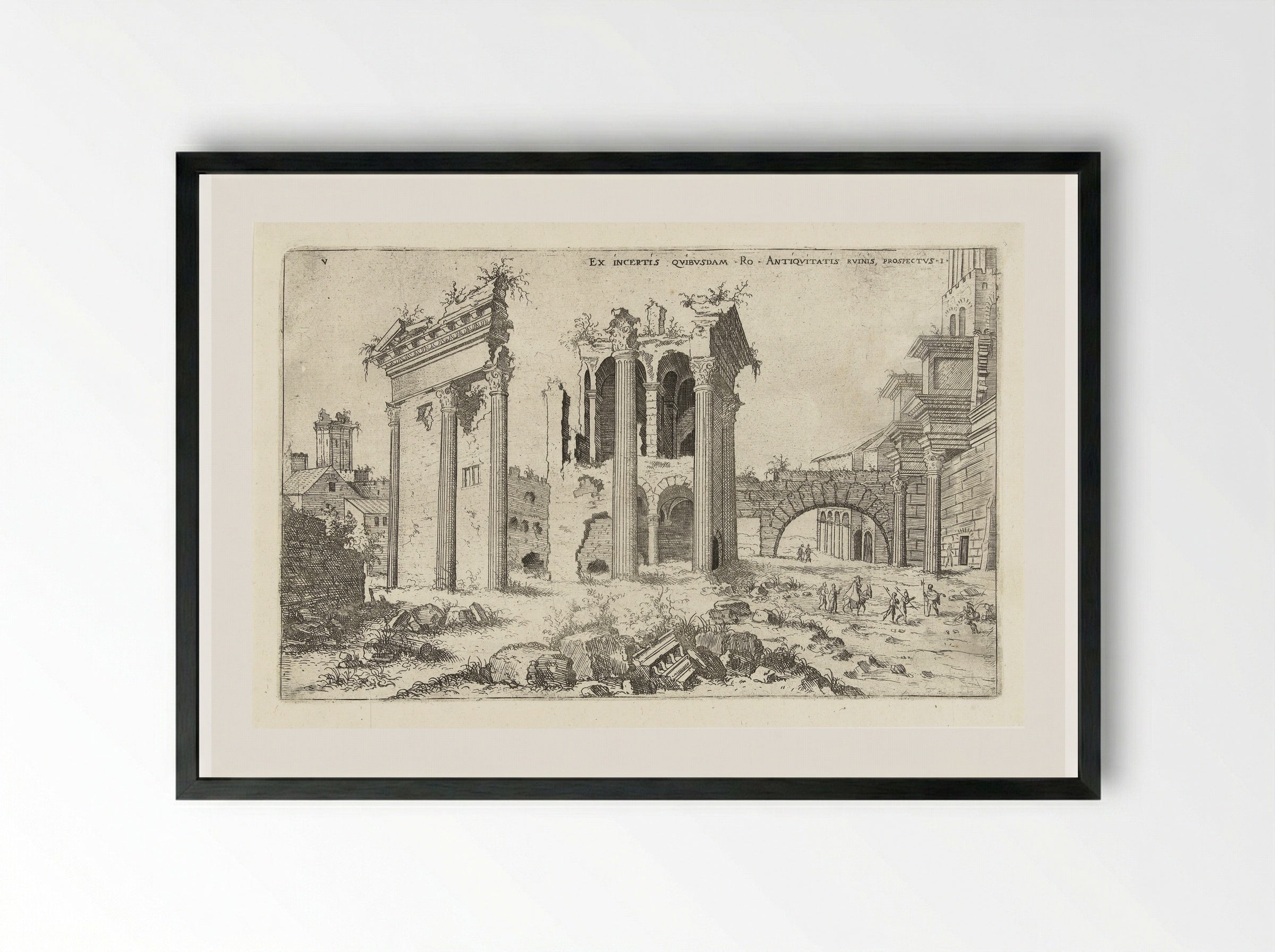 Gezicht op het Forum van Nerva - Hieronymus Cock - Framed Print Black