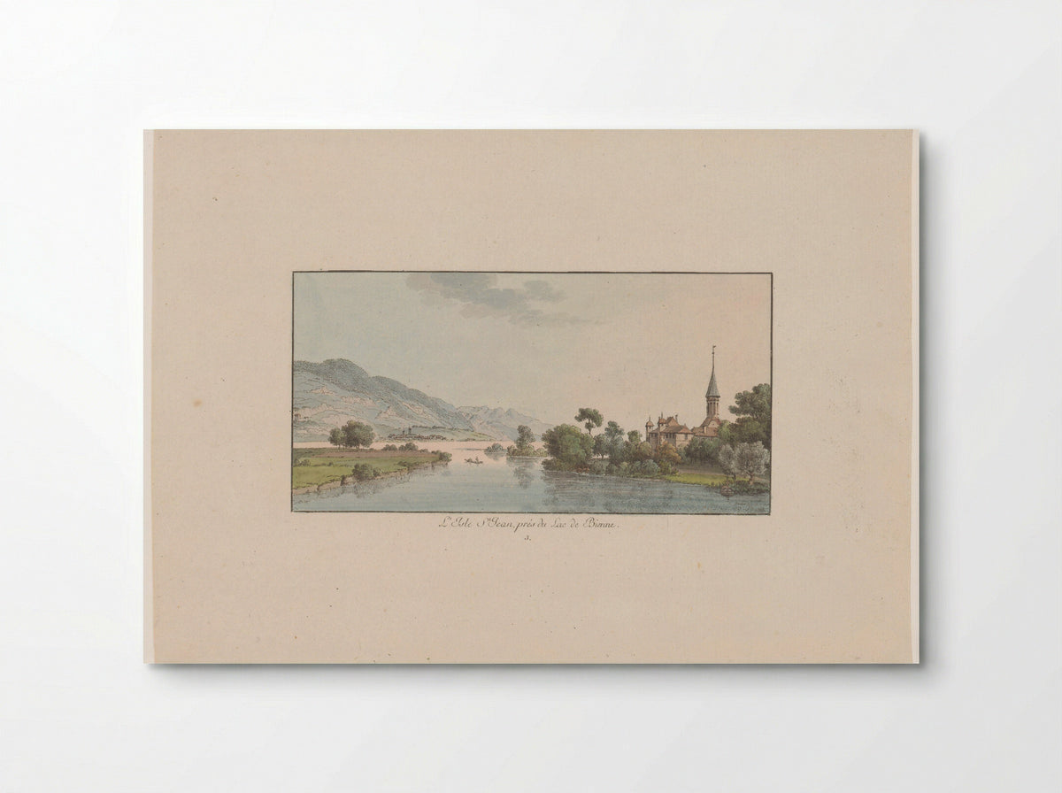 Gezicht op het Isle Saint-Jean in de Bielersee - Johann Ludwig Aberli - Poster