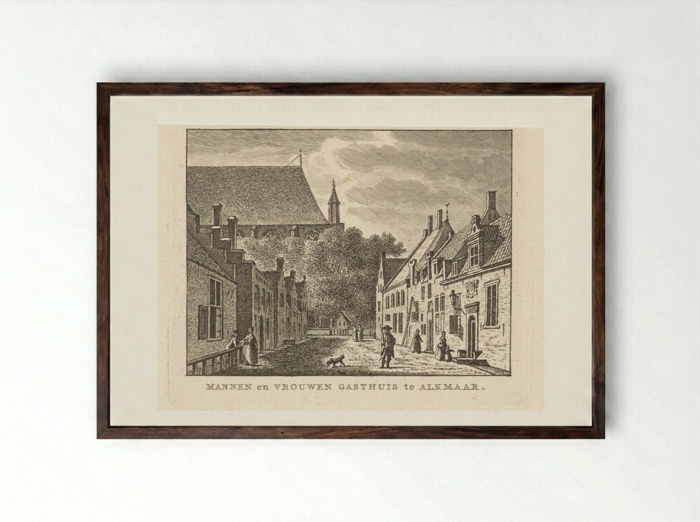 Gezicht op het Mannen- en Vrouwengasthuis te Alkmaar - Carel Frederik Bendorp (I) - Framed Print Dark Wood