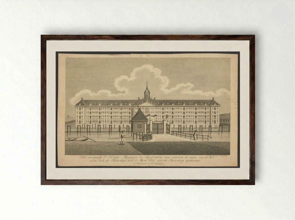 Gezicht op het Oost-Indisch Zeemagazijn te Amsterdam vóór de instorting - Jacobus Wijsman - Framed Print Dark Wood