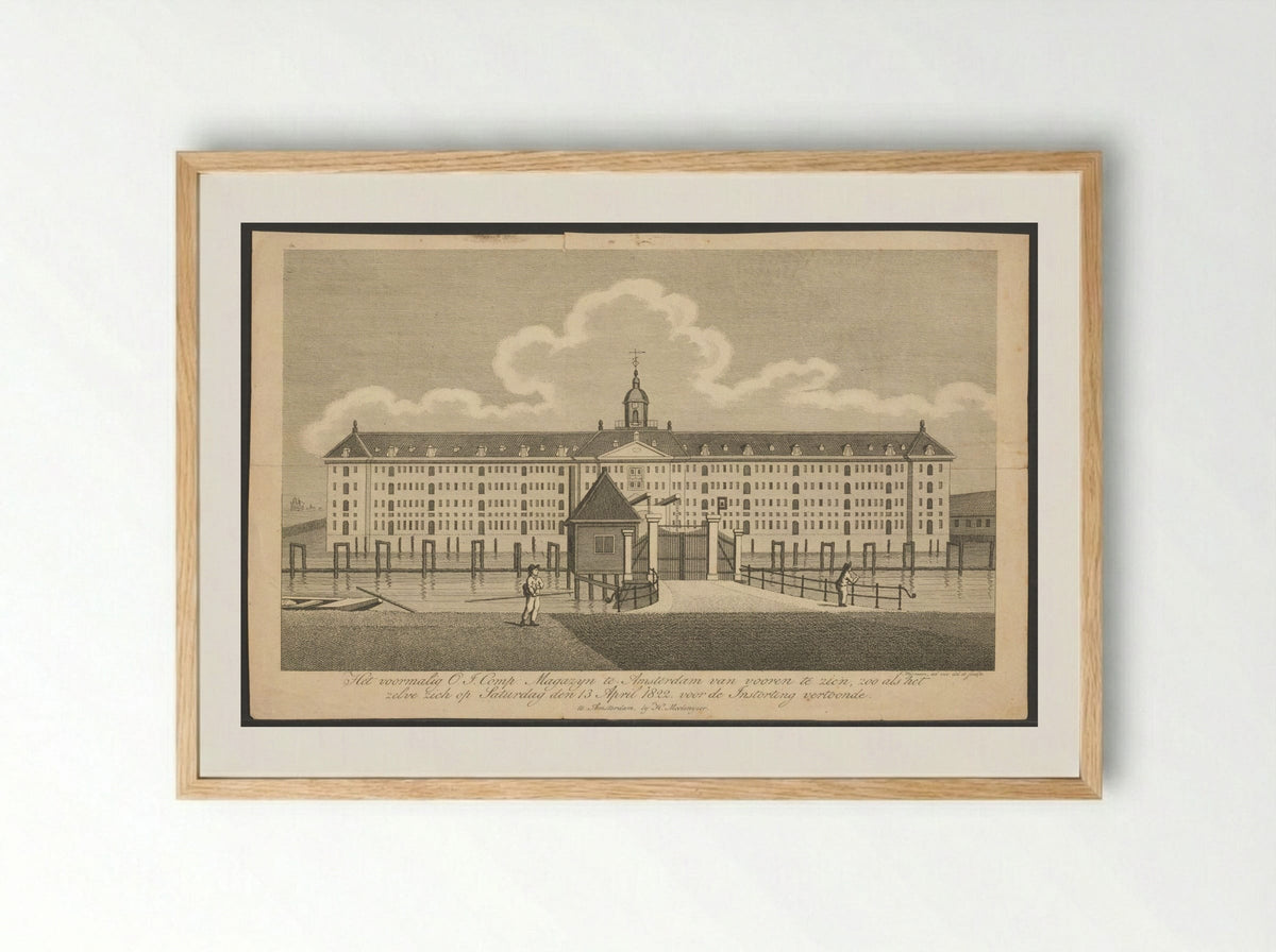 Gezicht op het Oost-Indisch Zeemagazijn te Amsterdam vóór de instorting - Jacobus Wijsman - Framed Print Wood