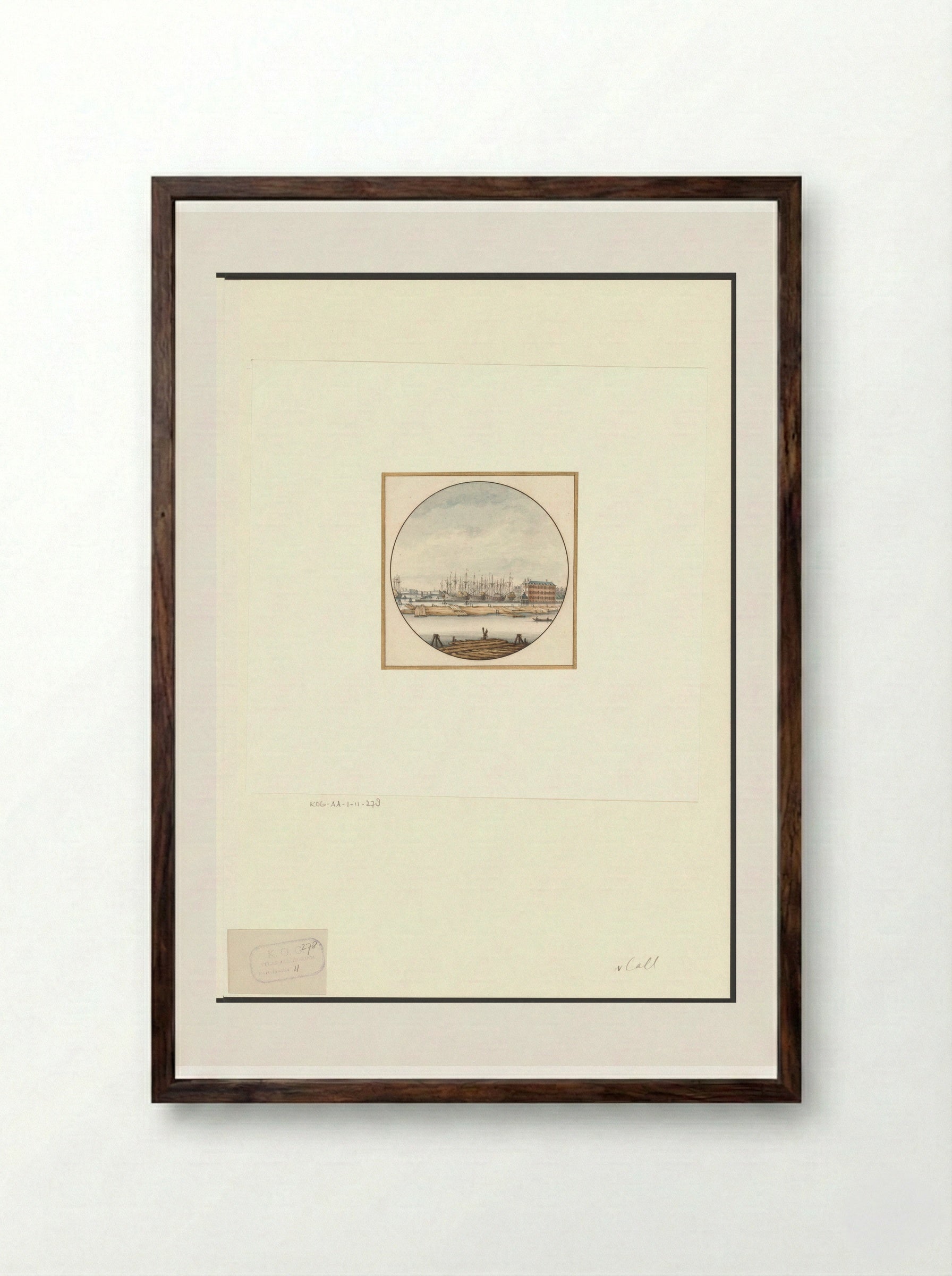 Gezicht op het Oosterdok en 's Lands Zeemagazijn - Jan van Call (I) - Framed Print Dark Wood