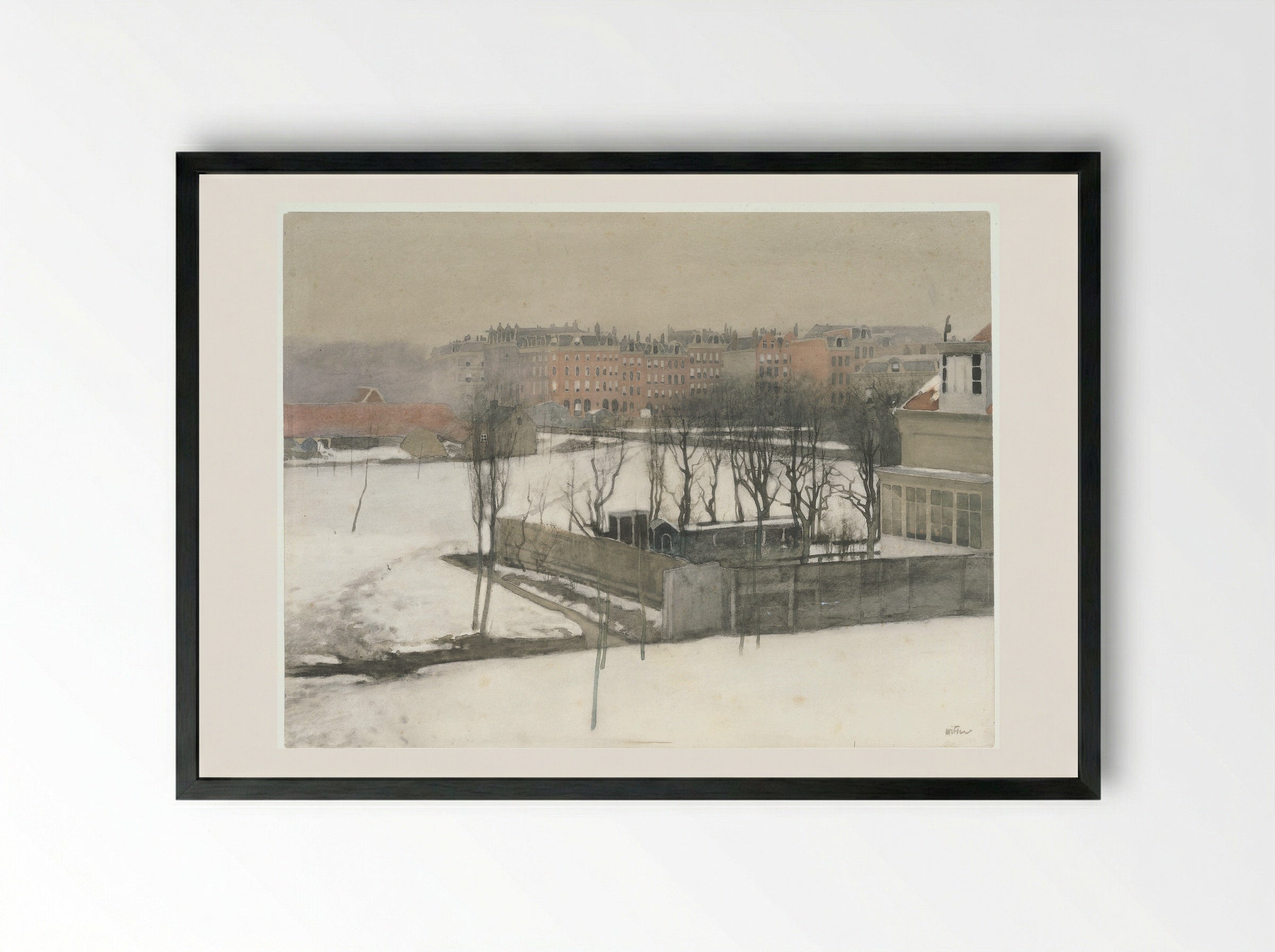 Gezicht op het Oosterpark in de sneeuw - Willem Witsen - Framed Print Black