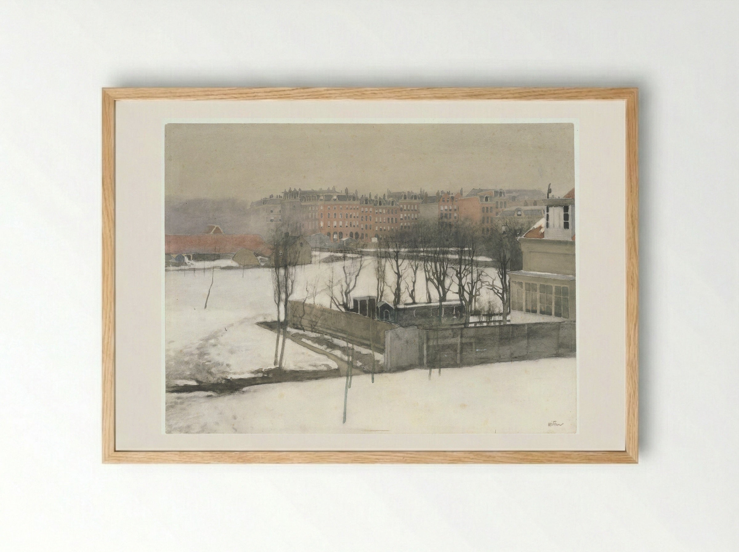 Gezicht op het Oosterpark in de sneeuw - Willem Witsen - Framed Print Wood
